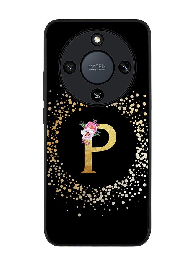 For Honor X9d / Magic8 Lite / X70 Case,Slim fit Camera Protection, Shockproof Thin Phone cover  - Custom Monogram Floral - P ( Black )